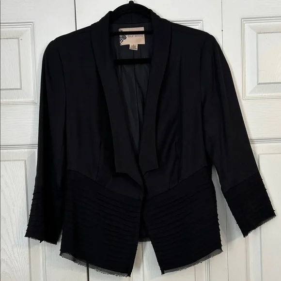 FLEUR WOOD ANTHROPOLOGIE Size 6 Black Tencel Blazer Strata Jacket Tuxedo Chiffon - Picture 2 of 10